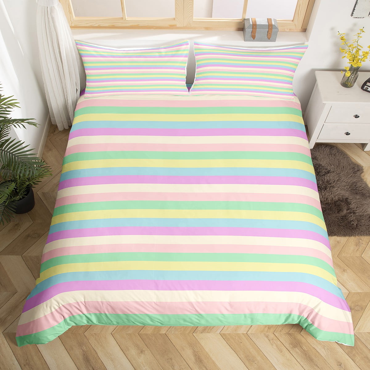 YST Rainbow Striped Duvet Cover for Kids Boys Girls,Colorful Geometric