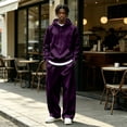 thumbnail image 2 of Sorvello Men's 2 Piece Fashion Tracksuit Loose Fit Hoodie Top Wide Leg Pants Streetwear Outfit For All Season Daily Casual Home Outdoor Wear Dark Purple S, 2 of 10