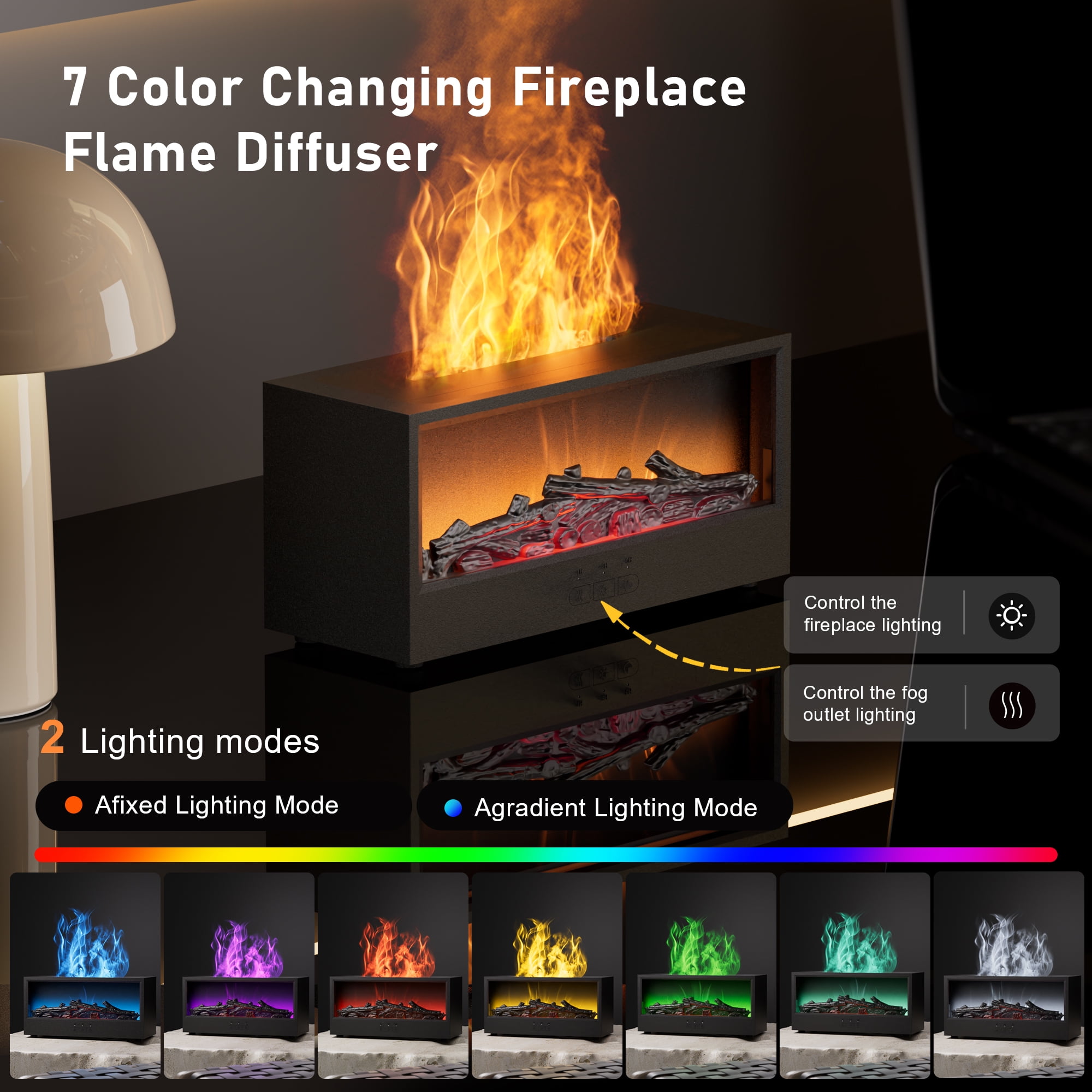150ml Ultrasonic Aroma Humidifier & Essential Oil Diffuser with Remote Control, 7-Color Flame Effect, for Home Bedroom Office Black