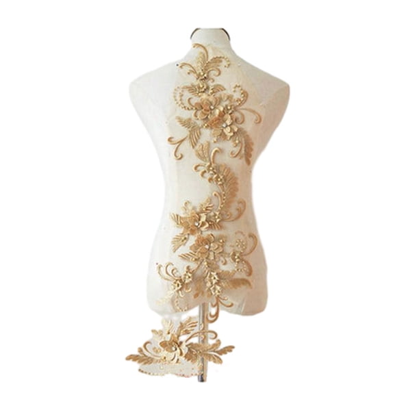 Guardurnaity Vestido de novia único con parche de apliques de encaje Vestido floral exquisito Vestido de encaje con apliques Disfraces de disfraces Oro