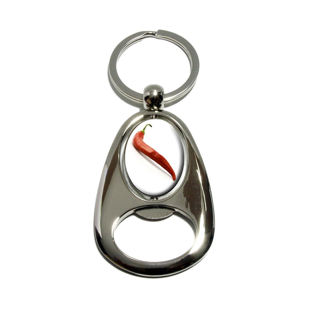 Red Hot Chili Pepper Spinning Oval Bottle Opener Keychain
