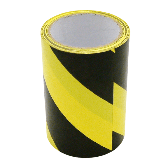 JVCC Hazard Warning Tape [6 mils thick] (HZ-8): 6 in. (144mm actual) x 18 yds. (Black with Yellow stripes)