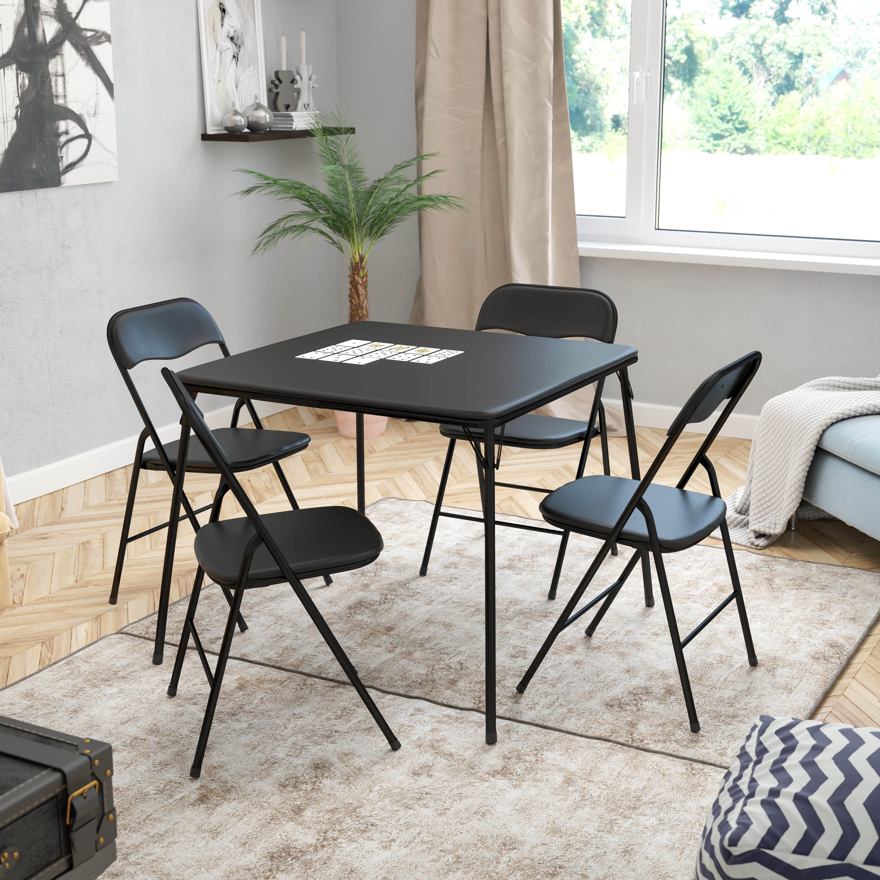 Cosco Folding Table and 5-piece Chairs Set Heavy-Duty Tubular Steel Frames 