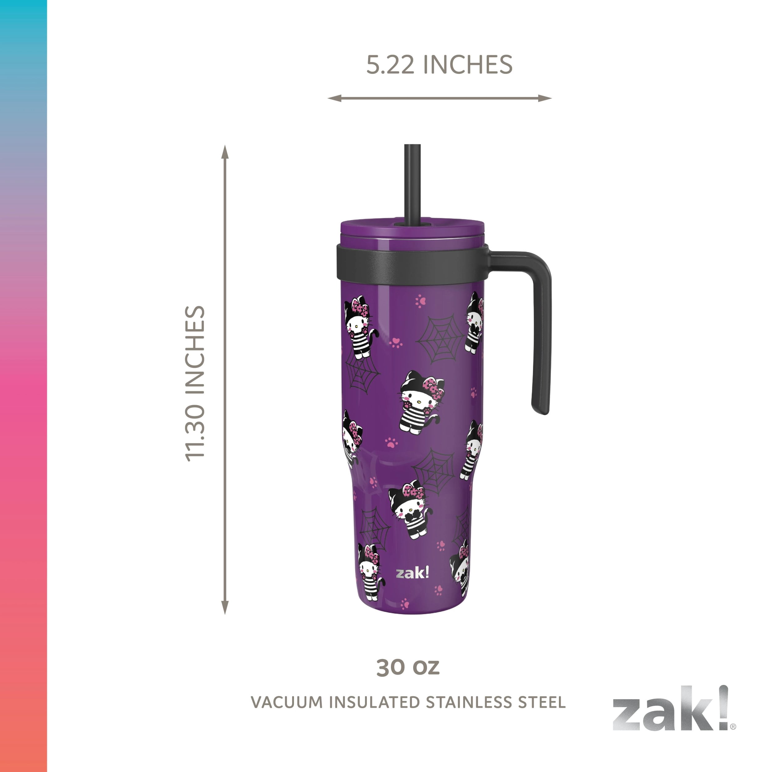 Zak Designs 30oz SS Straw Tumbler with a Handle, Dark Purple Hello Kitty