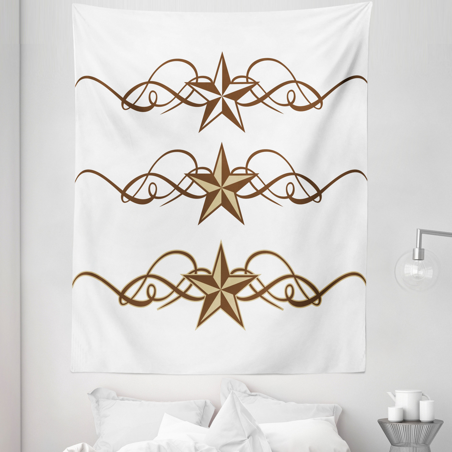 Simple Stars Scroll Design Prehistoric Country Tapestry, Western Stars Scroll Design Ornate Swirls ...