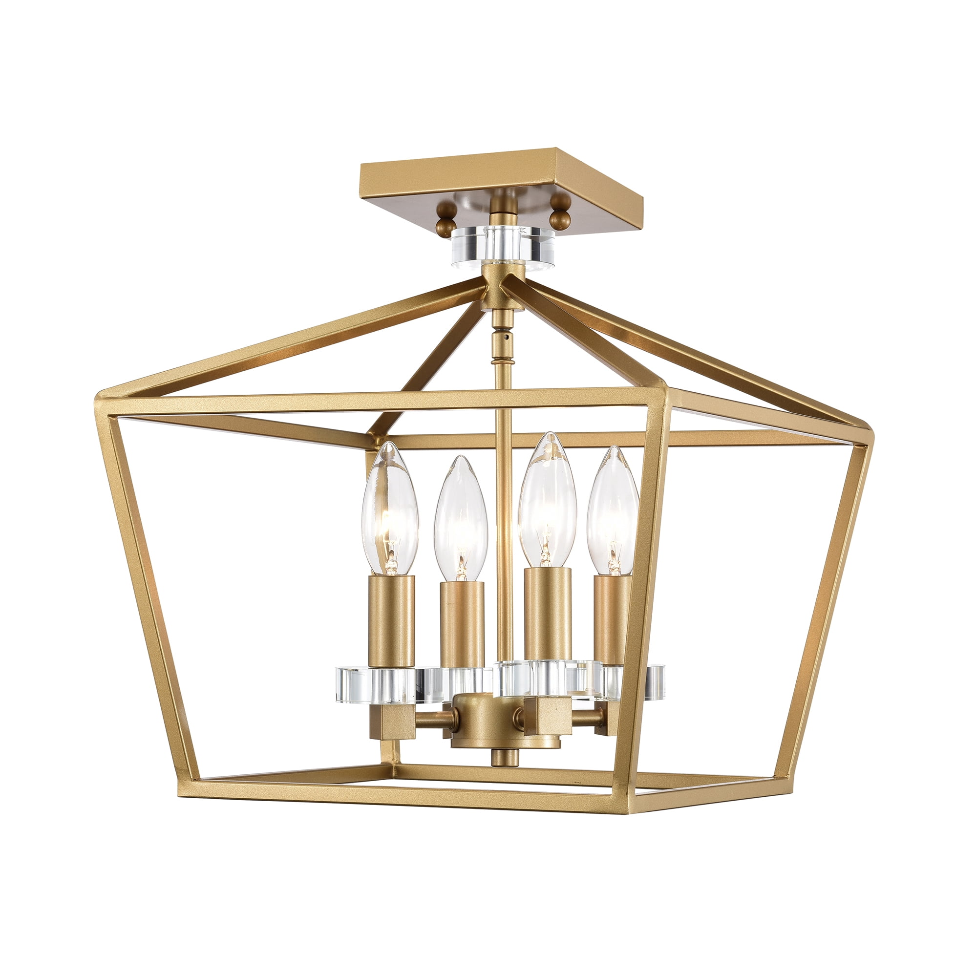 Warehouse of Tiffany Jimmi Matte Gold 4-Light Metal Open Cage Semi-Flush Mount