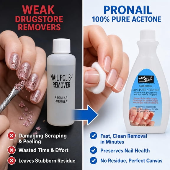 PRONAIL - 100% Pure Acetone Nail Polish Remover for Acrylic Nails, Professional Strength, 8 Oz