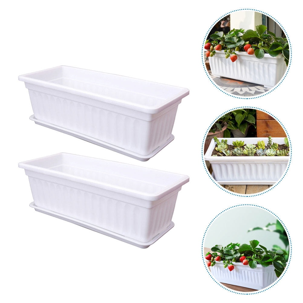 Zcyifa 2pcs Plastic Window Box Planter with Saucers for Indoor Outdoor Garden Balcony