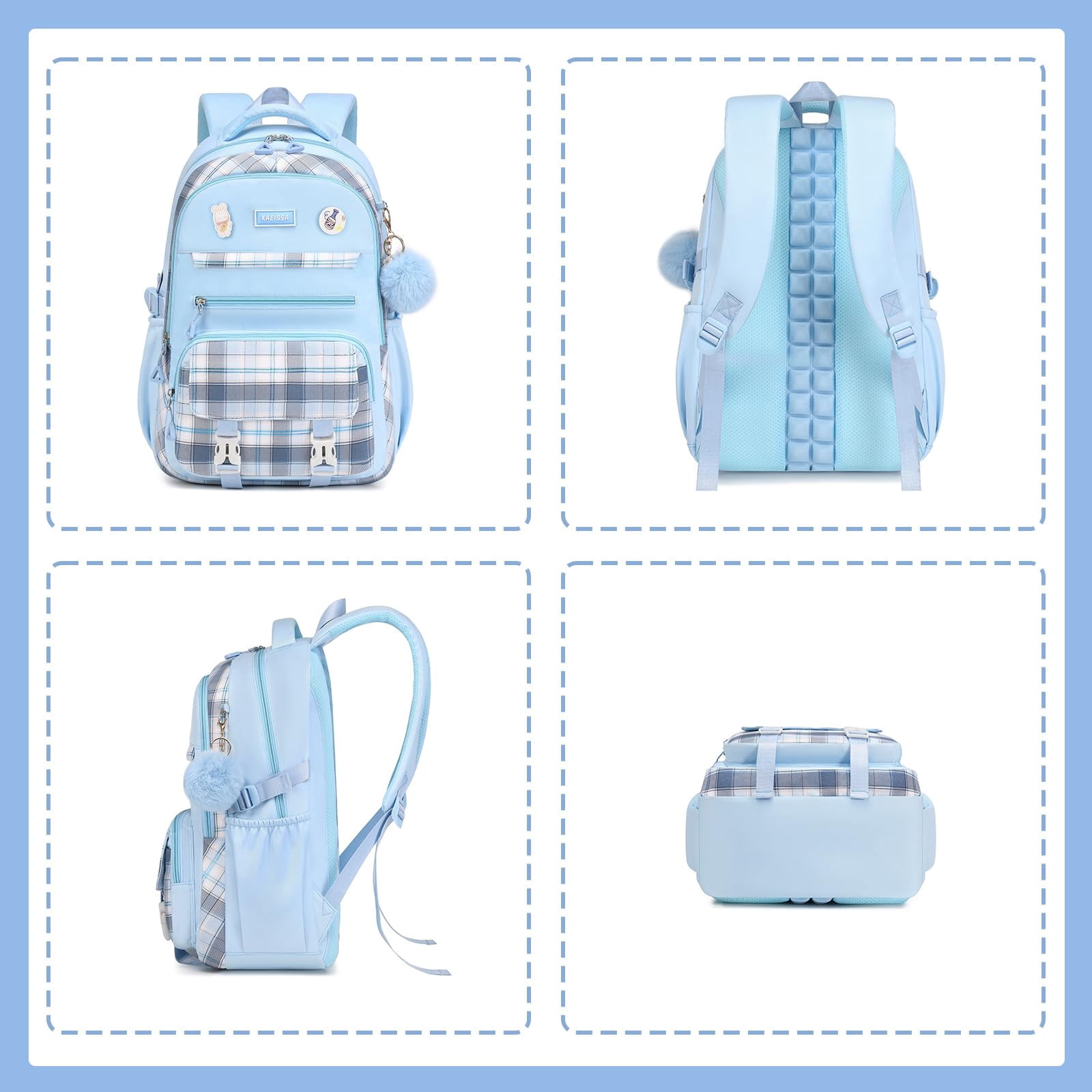 Soda Candy Girls Backpacks for School Kawaii Large Bookbag with Multiple Compartments Lightweight Casual Daypack for Teen Girls Primary Elementary Middle School College, Age 6-14, Blue