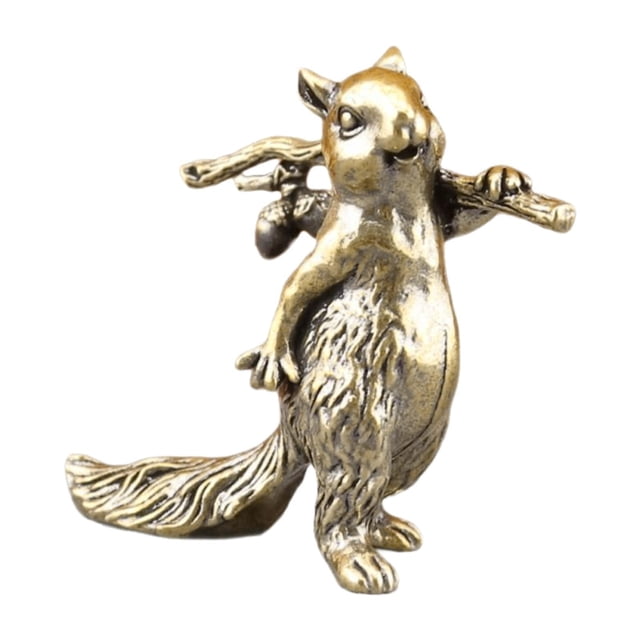 Figura de ardilla de latón, decoración de escritorio, mini escultura coleccionable, mascota de té para mesa, estantería de casa, regalo de