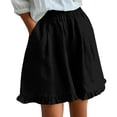 thumbnail image 2 of ClodeEU Women's Summer Elastic Waist Ruffle Hem Shorts,Casual Comfy Loose Fit Linen Cotton Shorts with Pockets Black,Women's Plus M, 2 of 8