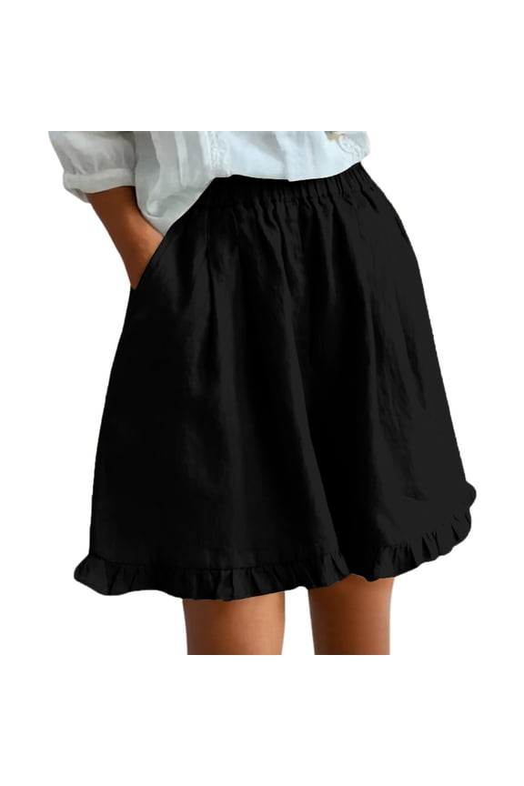 Linen Cotton Casual Shorts For Women Pocketed Lace Trim Solid Backyard Dinner Street Ready Summer Casual Layering Weekend Packing Wardrobe Hero Resort Ready