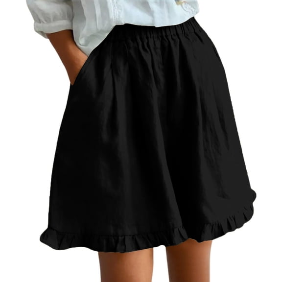Admvng Women's Linen Shorts Ruffle Hem Loose Elastic High Waist Casual Beach Vacation Shorts