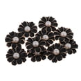 thumbnail image 3 of 10 piezas de botones planos de cristal con forma de flor de perlas y diamantes de imitación de 10 pétalos para joyería negro + perla, 3 of 9