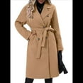 thumbnail image 1 of Gabardina de Lana Cruzada para Mujer, Abrigo de Invierno de Mezcla de Lana, Medio, Elegante. Caqui L, 1 of 8