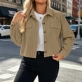 thumbnail image 7 of Fnooota Womens Trucker Jackets, Long Sleeve Lapel Collar Casual Fall Cropped Outerwear Khaki Size S-2XL, 7 of 7