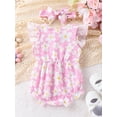 thumbnail image 3 of CIYCuIT Infant Baby Girls Summer Cute Romper Floral Print Sleeveless Ruffles Jumpsuit Newborn Crew Neck Sweet Fashion Bodysuit with Bow Headband 3M 6M 9M 12M 18M, 3 of 9
