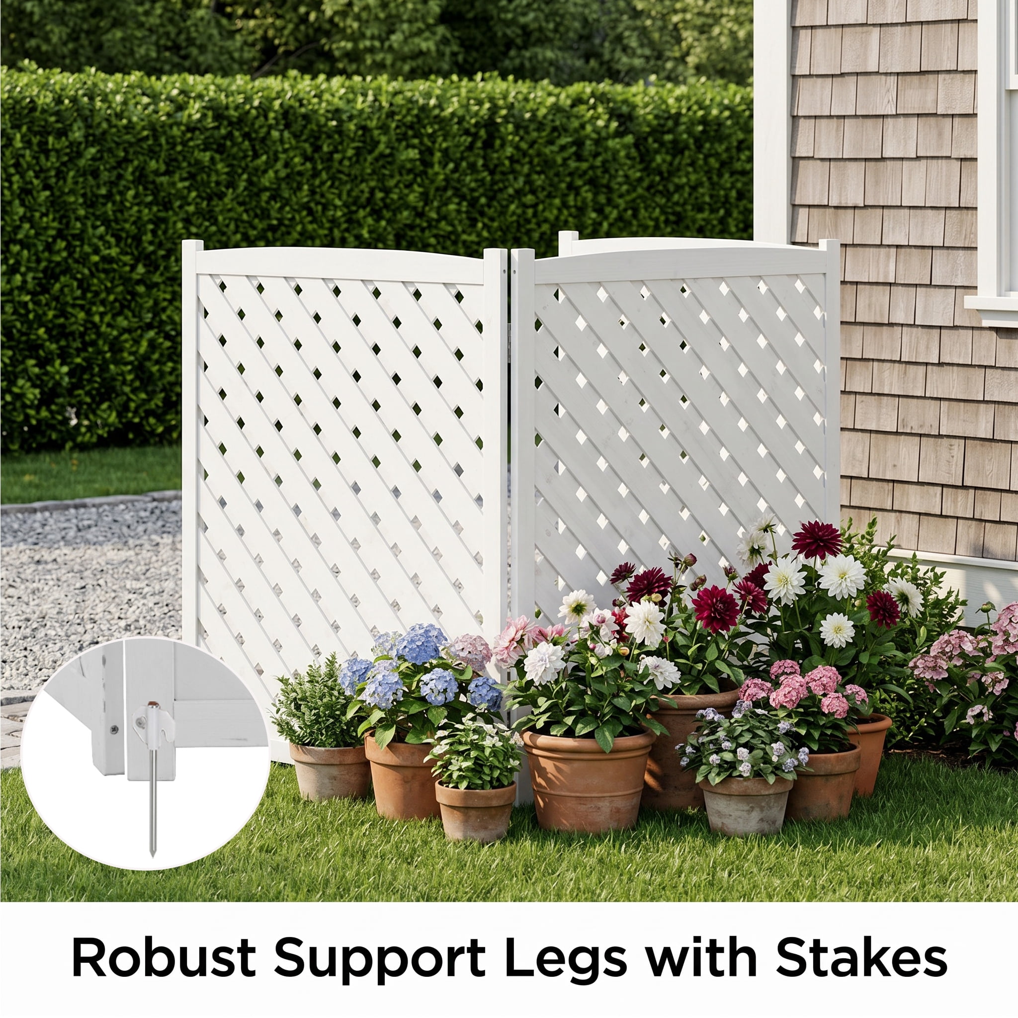 Outdoor Wood Privacy Fence 3-Panel 32W x 38H, Solid Wood Air Conditioner Screen with Slat Spacing for AC Unit Trash Can Pool Pump Enclosure, White