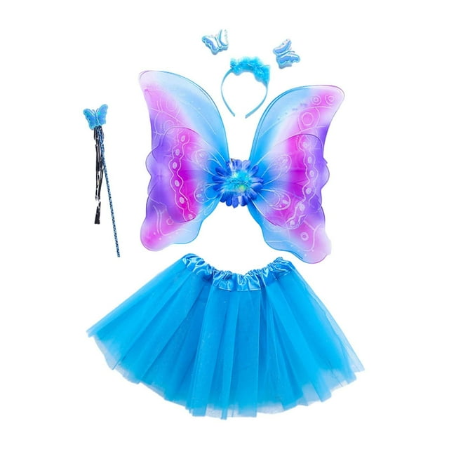 Ensemble de Costume Fairy pour Filles 4x Tenue d'Aile Fairy Jupe Tutu de Princesse Déguisement Bleu