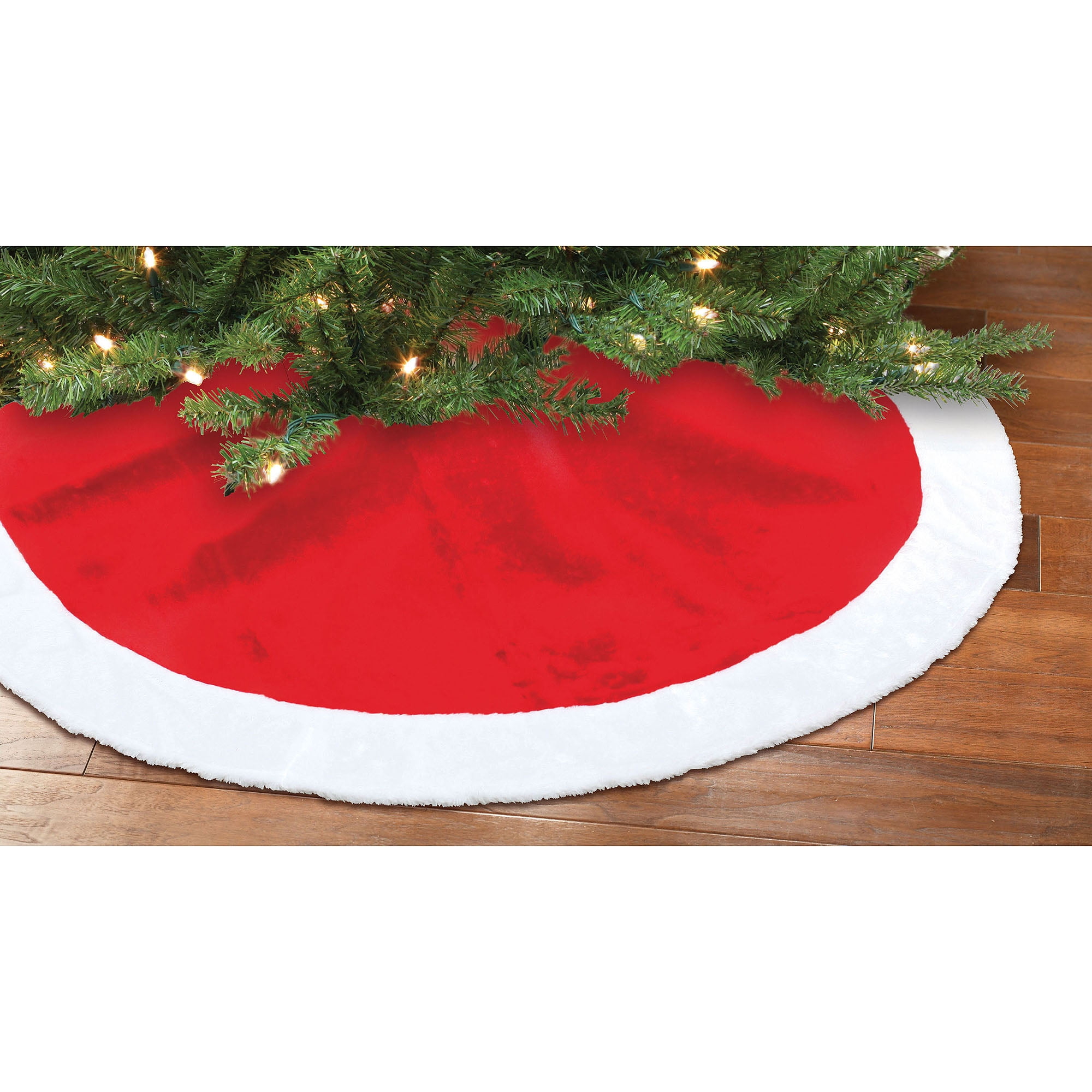 Holiday Time Christmas Decor Red and White Plush Tree Skirt Walmart