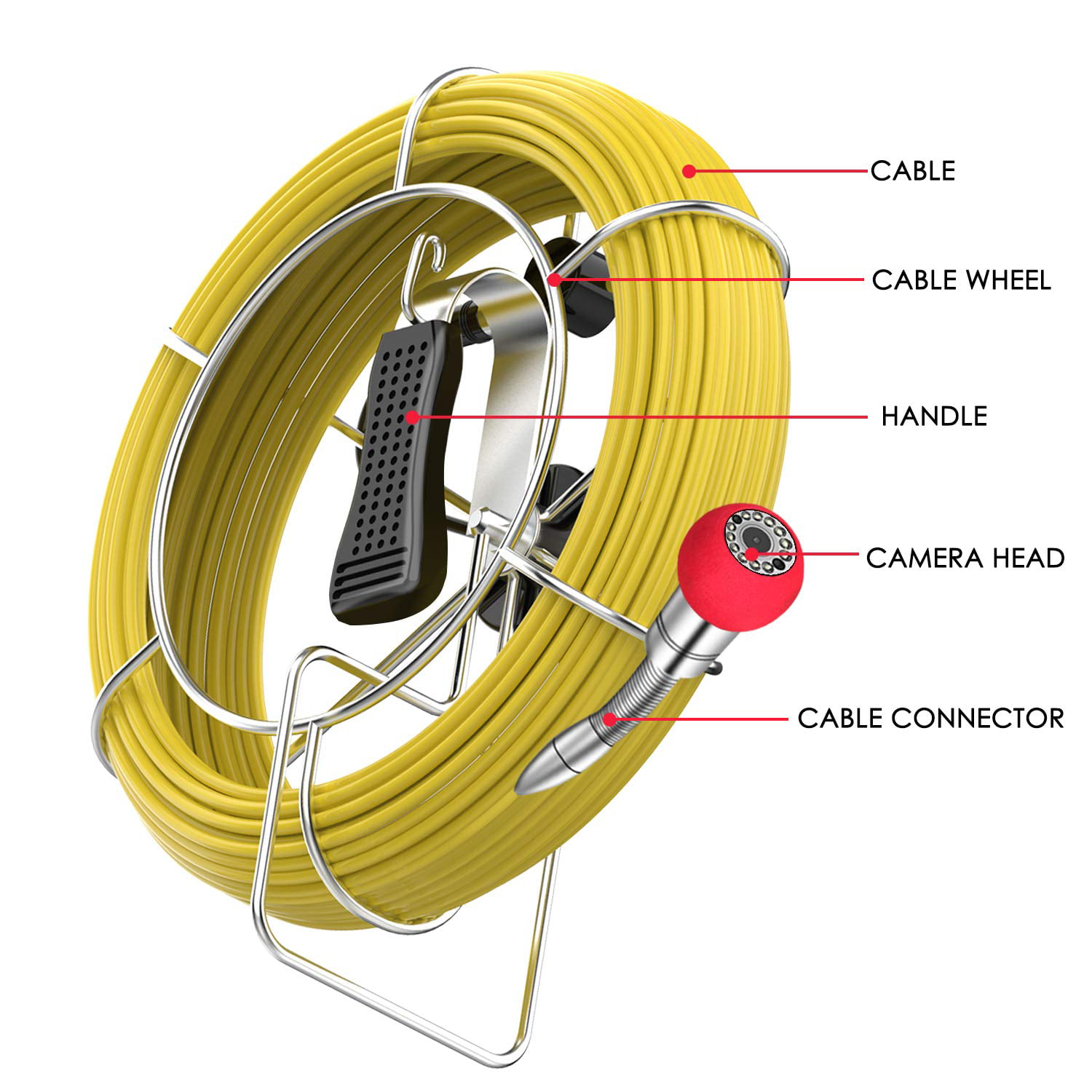 50M Length Pipe Inspection Camera Cable with Handle System Sewer Drain Pipeline 