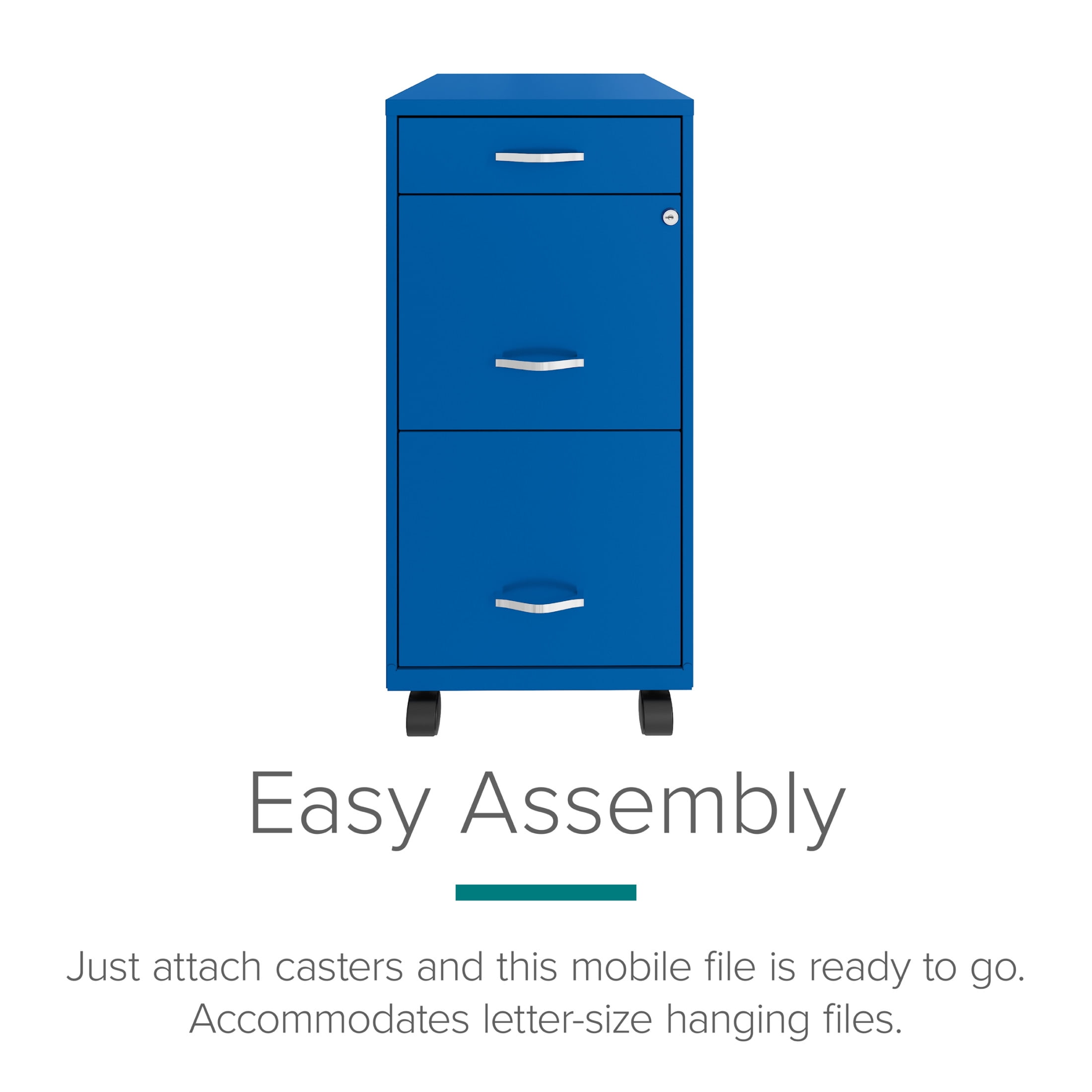 Space Solutions 18" Deep 3 Drawer Mobile Letter Width Vertical File Cabinet, Blue
