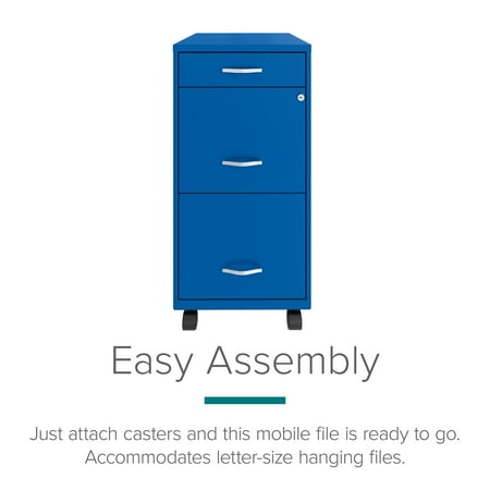Space Solutions - 18" Deep 3 Drawer Mobile Metal File Cabinet with Pencil Drawer - Classic Blue