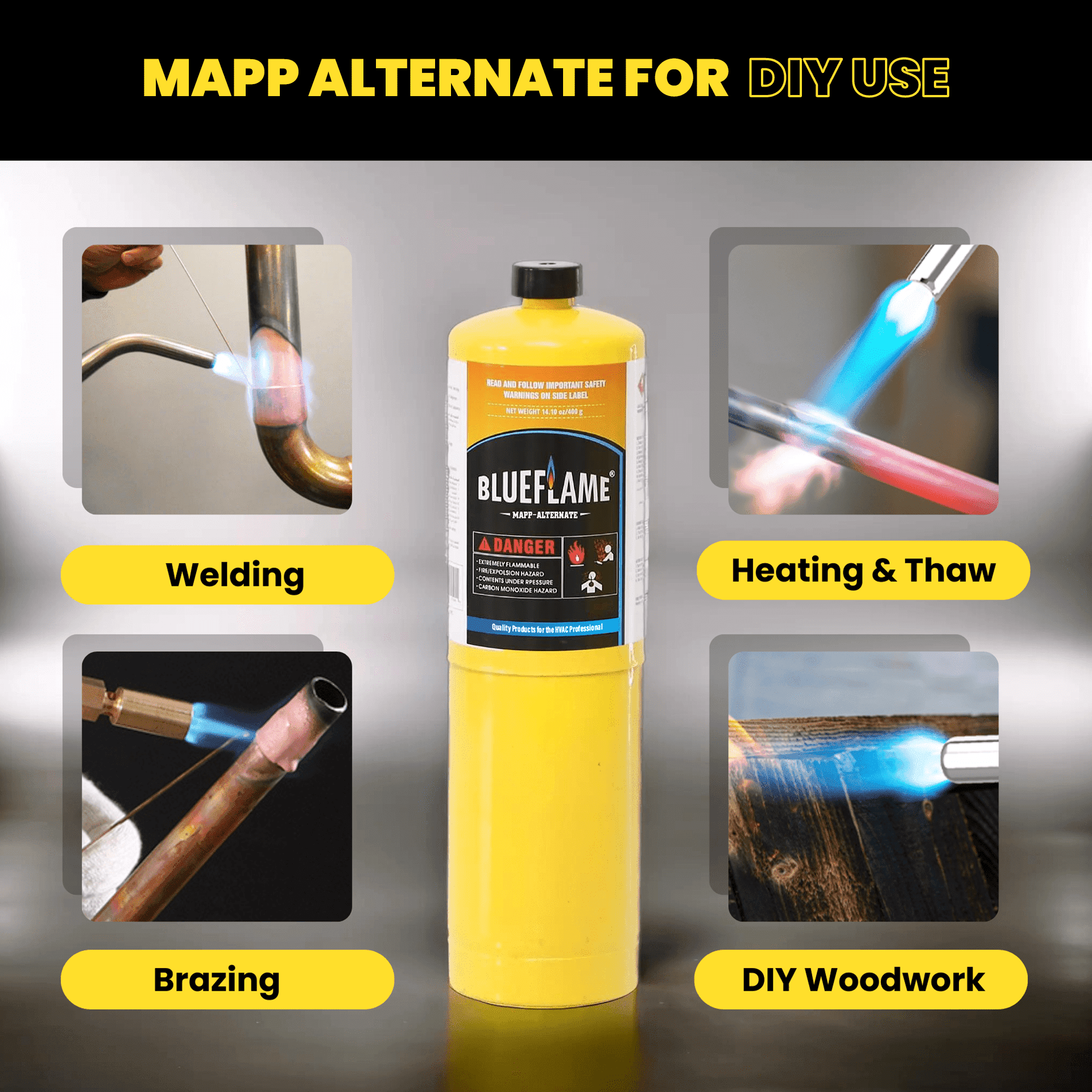 BlueFlame MAPP ALTERNATE Cylinder Pack of 12 – 99.9% High-Purity Propylene for Superior Heat – Hotter than Standard Propane Tanks – Ideal for Welding, Brazing, Soldering, and Modern Cuisines 14.1 oz