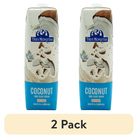 (2 pack) Tres Monjitas Coconut Milk Original Flavor 33.8 fl oz, Shelf Stable, Carton Tub