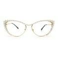 thumbnail image 4 of Womens Luxe Pearl Jewel Trim Classic Cat Eye Metal Rim Sunglasses Gold - Clear, 4 of 8