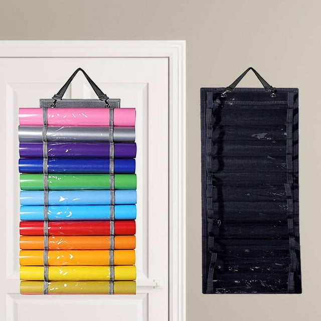 Roll Holder Storage Rack with 12/24 Compartments Wall Mount/Hanging Over The Door Organizer with 2 Hook for Saving Space