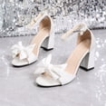thumbnail image 6 of Dakaela Women's Open Toe Heels Sandals Bow Low Block Chunky Heel Party Dress Wedding Bride Pumps Shoes with Ankle Strap Size 6-9 White, 6 of 9
