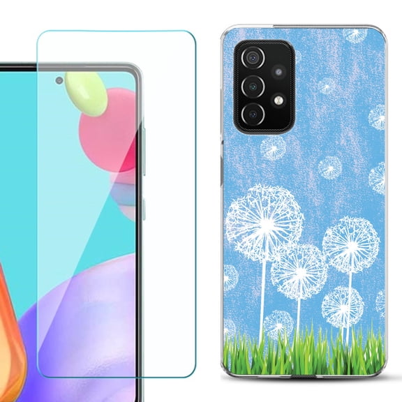 Slim-Fit Flexible Gel TPU Phone Case compatible with Samsung Galaxy A52 5G, with Tempered Glass Screen Protector, by OneToughShield ® - Dandelion Sky