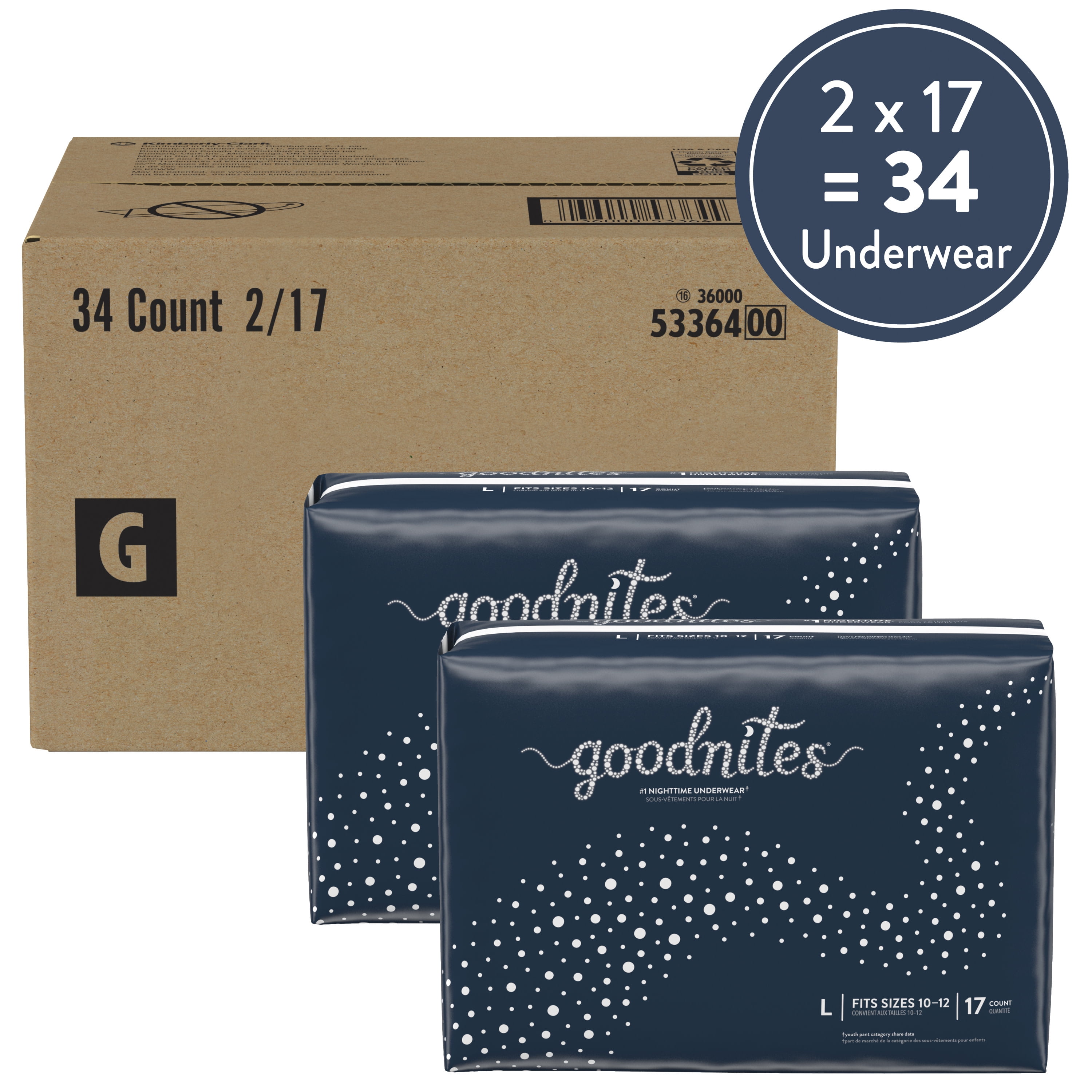 Goodnites Girls' L/LXサイズ29枚入り Goodnites Bedwetting Underwear for Girls, L (68-95 lbs), 34