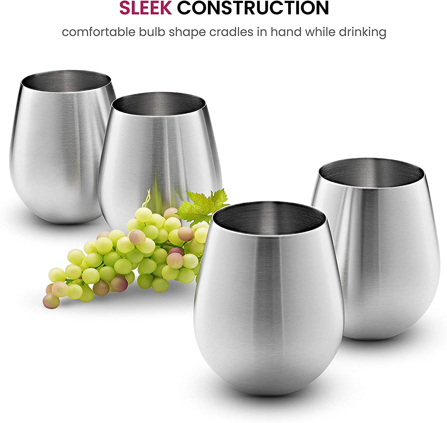 BENETI Stemless Wine Glasses [Set of 4] 17 Ounce, German Made