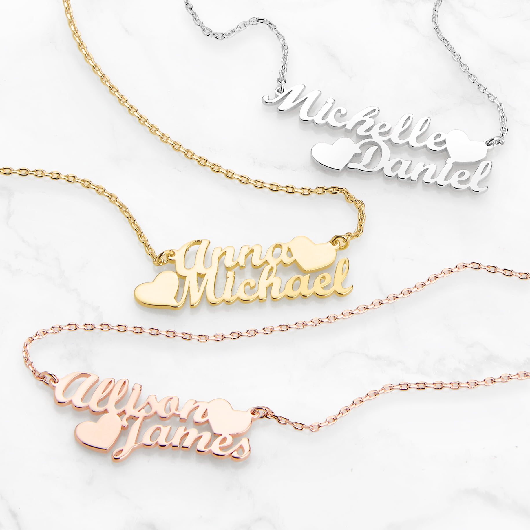 Personalized Planet Women's Sterling Silver Couples Double Heart Pendant