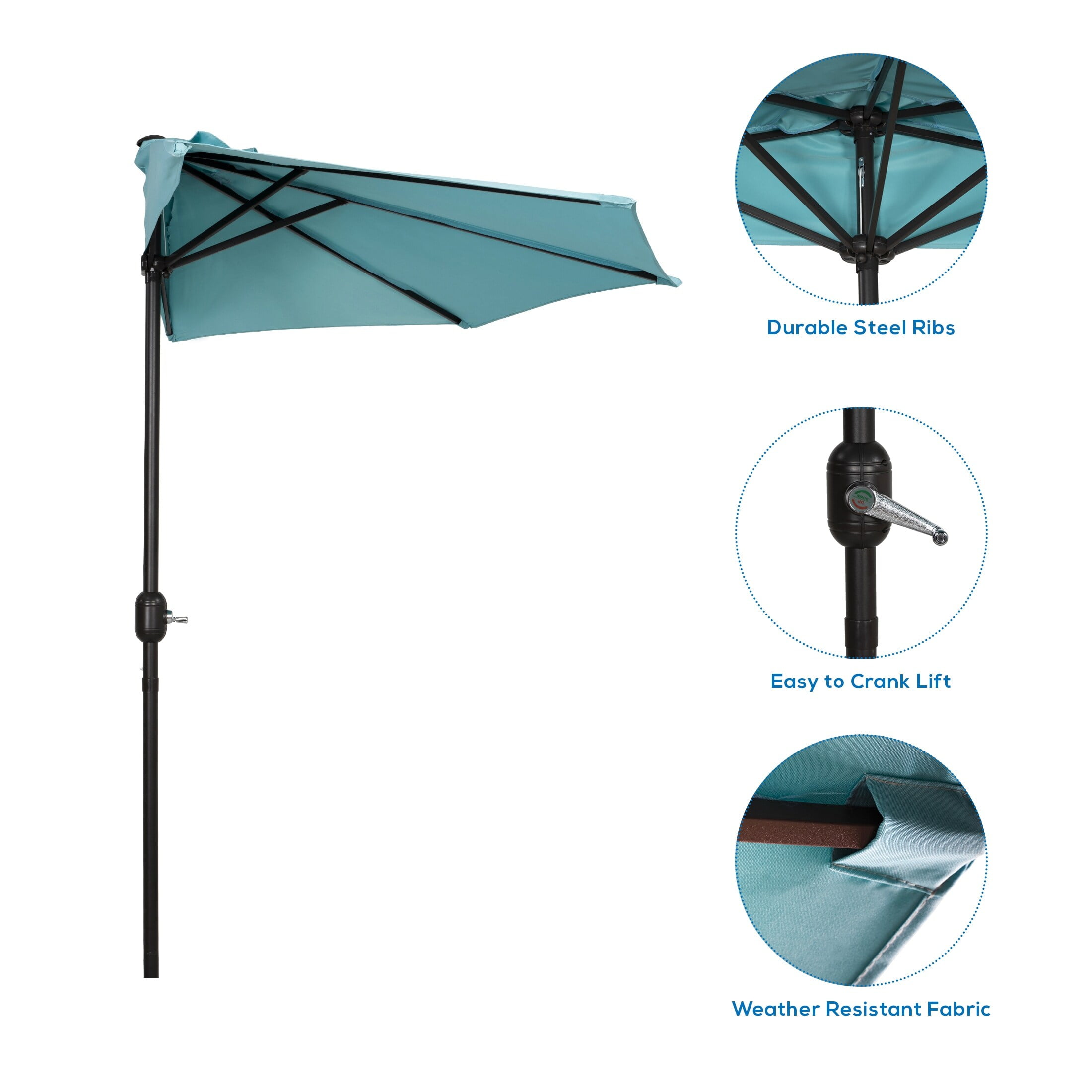 half patio umbrella turquoise teal AMMSUN 6.5ft Table Umbrella, This cutie half umbrella is a great choice for shading in any small space 15 Feet Double-Sided Twin Patio