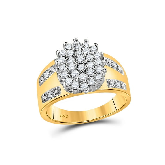 10kt Yellow Gold Womens Round Prong-set Diamond Oval Cluster Ring 1/2 Cttw