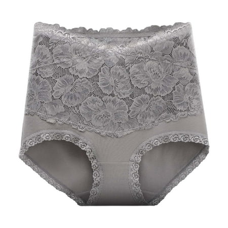 BYHONG High Waist Cotton Panties for Women Lace Sexy Plus Size Lift Seamless Briefs Underwear for Women Grey XL