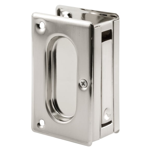 Prime-Line N 7363 Brass Closet Pocket Door Passage Pull, 3-3/4” x 2-1/2” Pull for 1-3/8” x 1-3/4” Thick Doors, Satin Nickel (Single Pack)