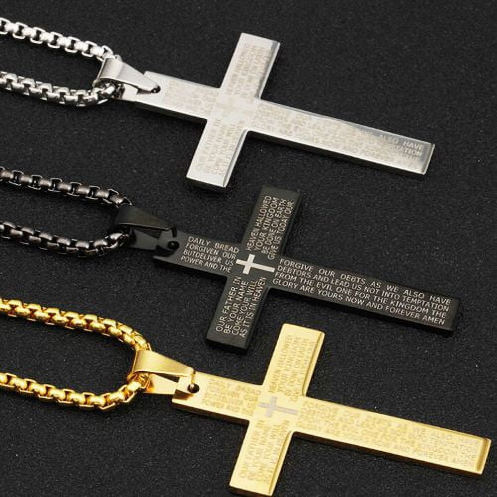 AkoaDa New Stainless Steel Vintage Black Gold Silver Cross Pendant  Lordand#39;S Prayer Bible Necklace 22 Inch For Men Women