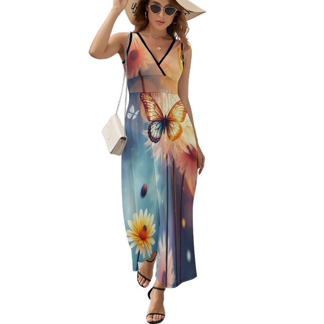 Vestido Largo Sin Mangas Para Mujer, Watercolor Dandelion Traje Informal Para Cumpleaños, Verano