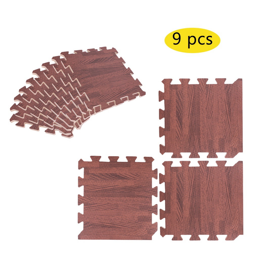 9Pcs Wood Grain Effect  Floor Tiles Mats Foam Flooring Gym Play Mat 