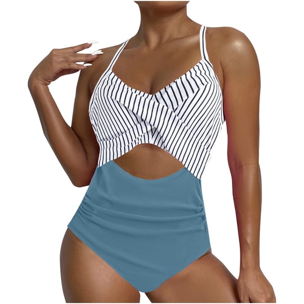 Traje de baño de una pieza para mujer, conjuntos de bikini para mujer, nuevo traje de baño de talla grande con tirantes colgantes en el cuello y espalda descubierta para mujer.