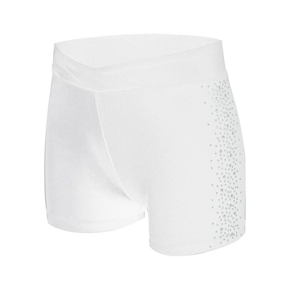 Kaerm Kids Girls Athletic Gymnastics Shorts Shiny Rhinestones Ballet Dance Booty Shorts Bottoms White 6