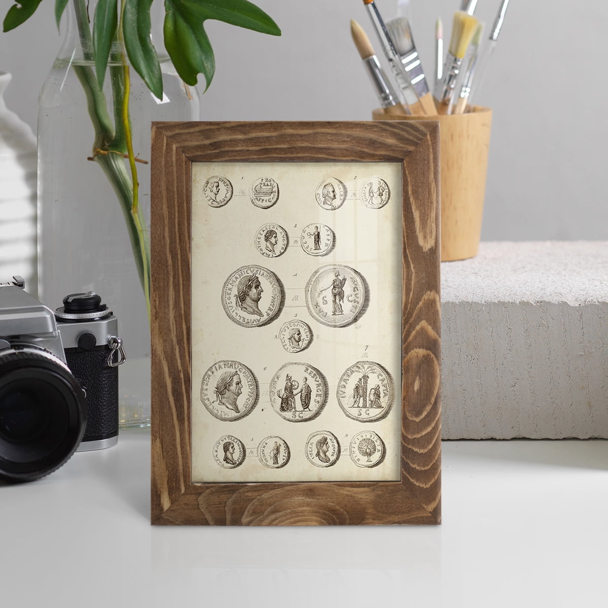 Antique Roman Coins III -Framed Print w/glass-Walnut