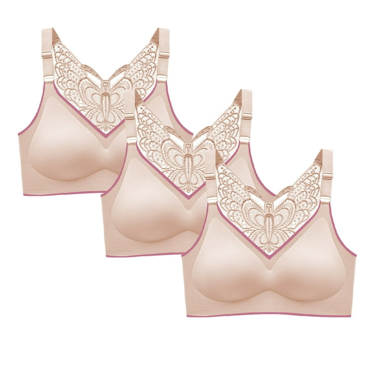 Women Push Up Bra Wire-Free Seamless Front Closure Lace Butterfly