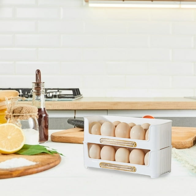 Pisexur Proprietary Eggs Organizer Refrigerator Side Door Storage Rack Stackable Kitchen Special Preservation Box Storage Box White