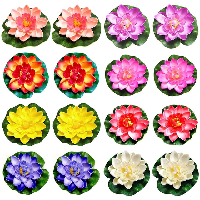 Flores flotantes, 16 piezas de nenúfares artificiales, flores de loto flotantes