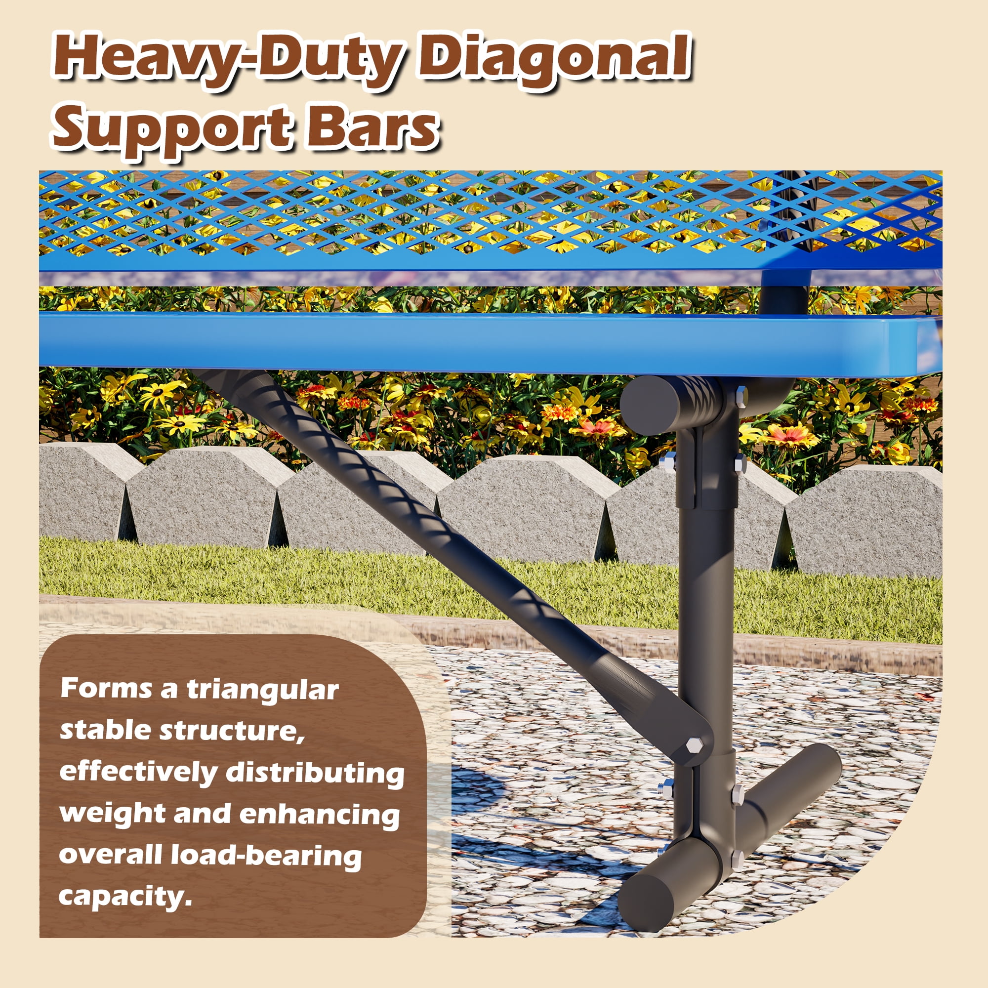 72" Outdoor Picnic Bench for 3-4 Person,All Weather Metal Outdoor Dining Chair for Garden,Patio,Park,School,Blue